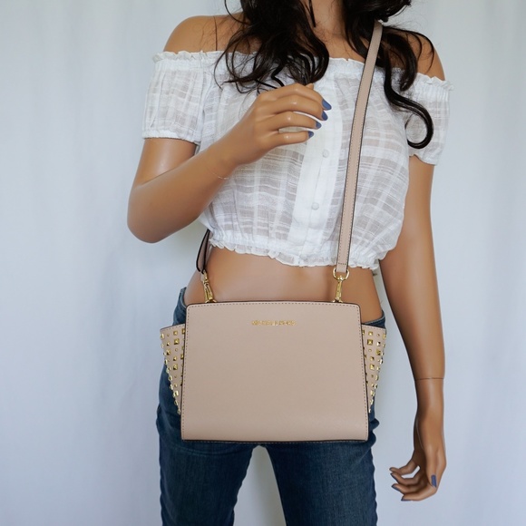 Michael Kors Handbags - Michael Kors Selma Stud M Messenger Bag Pink Gold